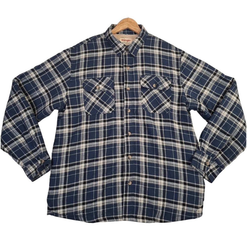 Wrangler Authentics Sherpa Lined Flannel Shirt Jacket Men's Large Plaid Shacket